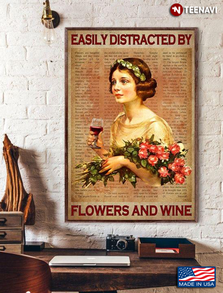 Book Page Theme Girl Easily Distracted By Flowers And Wine