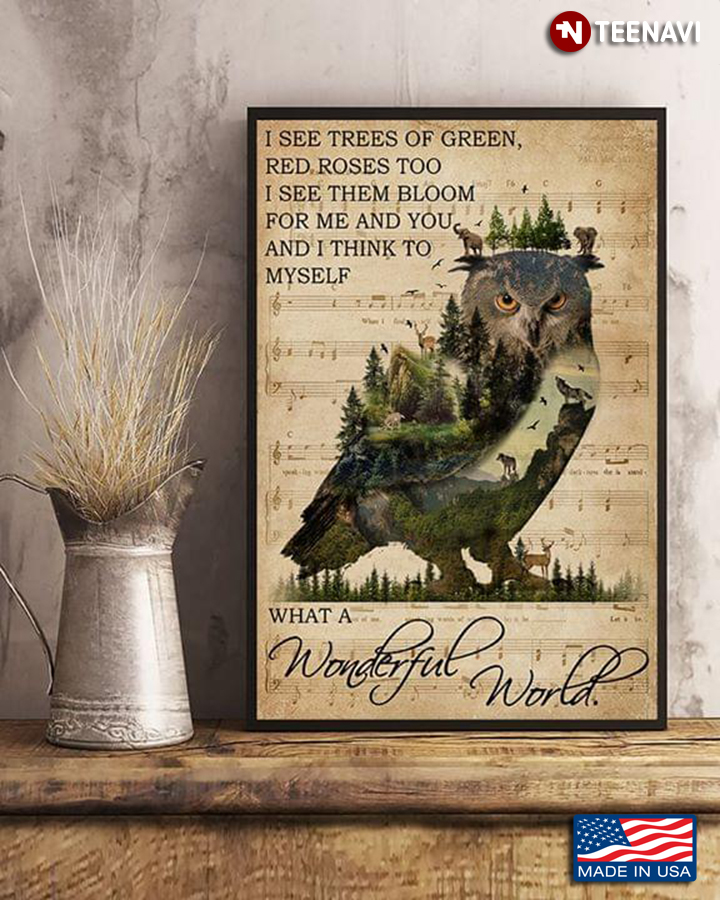 Sheet Music Theme Owl I See Trees Of Green Red Roses Too