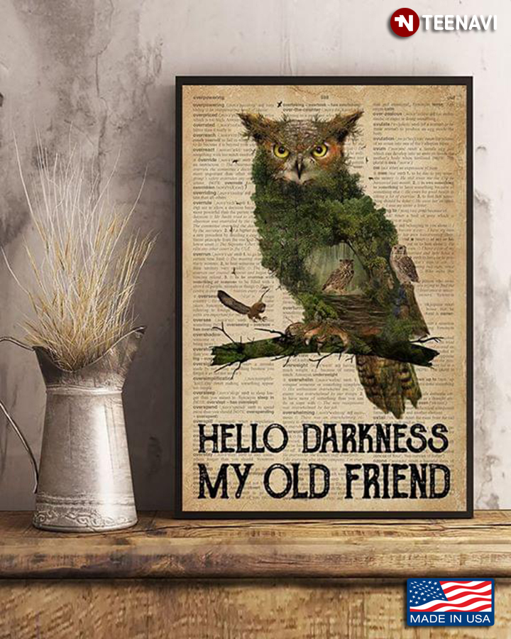 Vintage Owl Hello Darkness My Old Friend