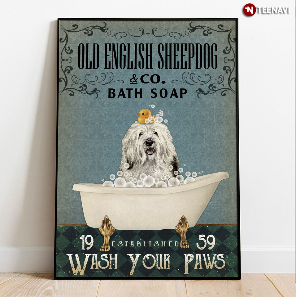 Vintage Old English Sheepdog With Rubber Duck & Co. Bath Soap Wash Your Paws