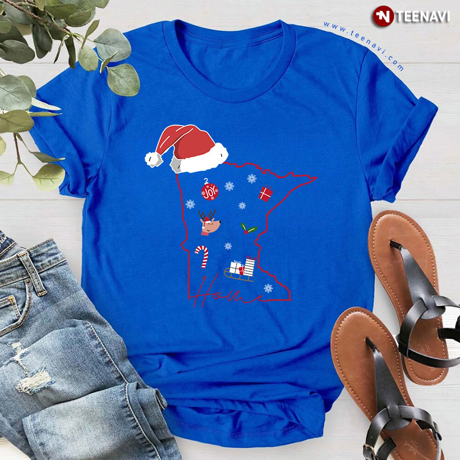 Home Minnesota Map With Santa Hat for Christmas T-Shirt