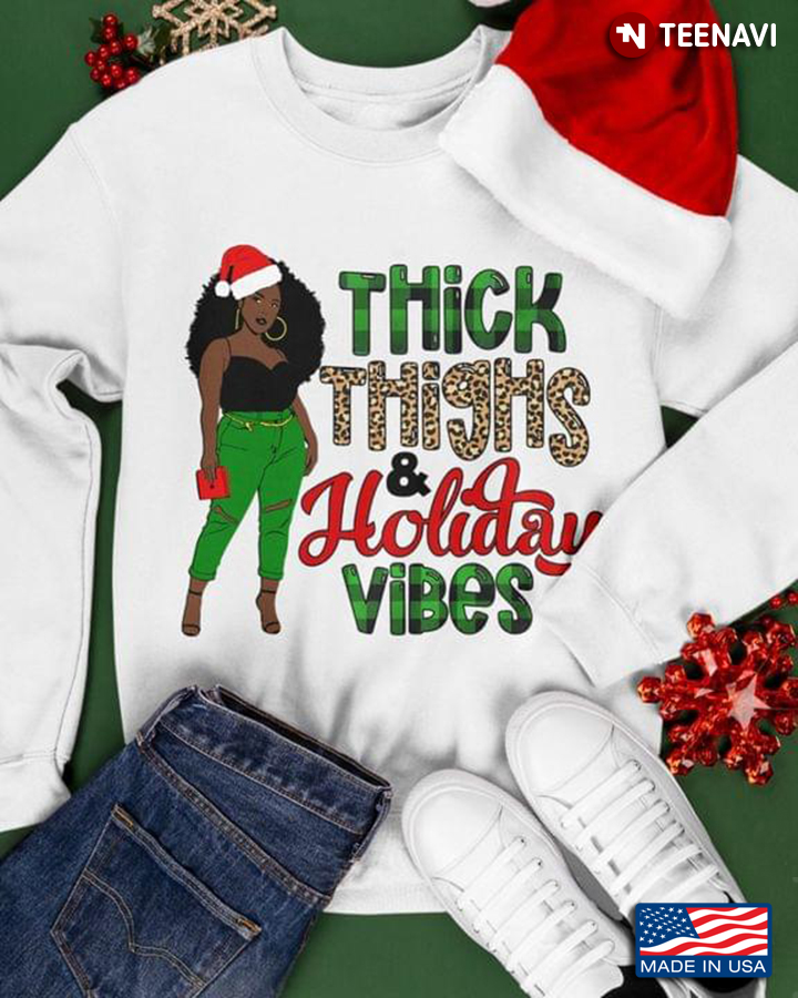 Black Girl With Santa Hat Thick Thighs And Holiday Vibes Leopard for Christmas