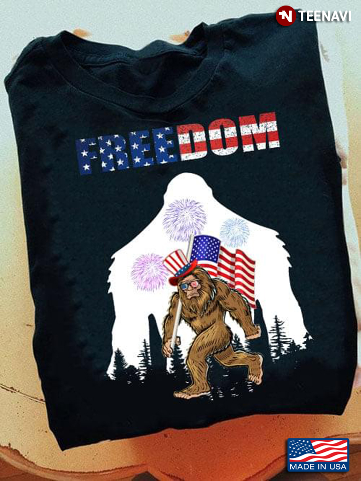Freedom Bigfoot With American Flag And Fireworks for 4th Of July