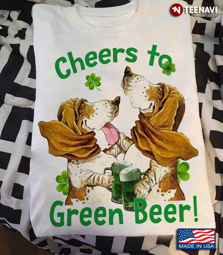 Basset Hounds Cheers To Green Beer for St Patrick's Day