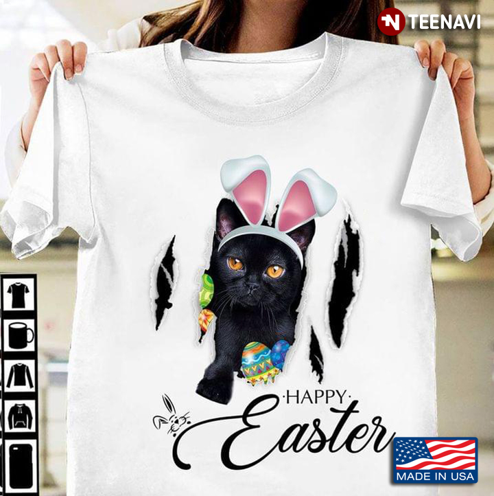 Happy Easter Black Cat With Bunny Ears