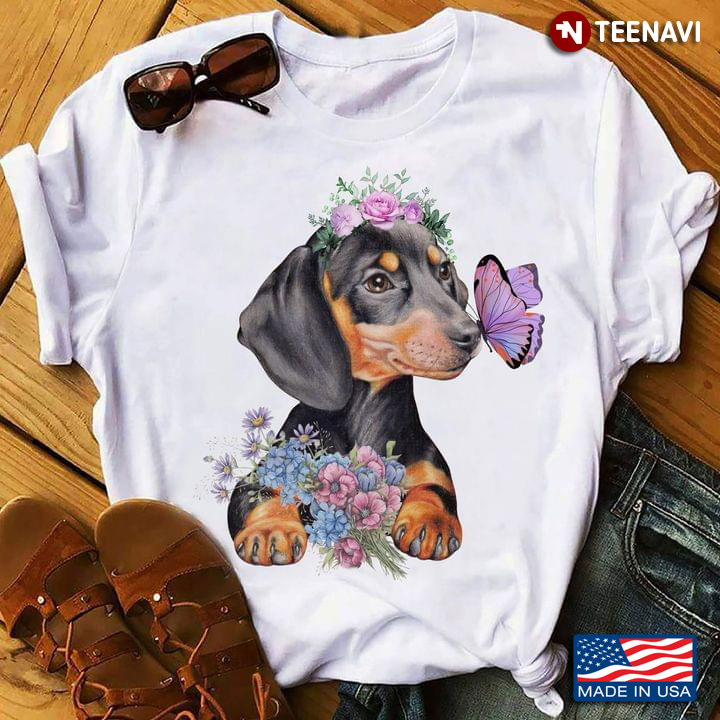 Dachshund Kisses Butterfly for Dog Lover