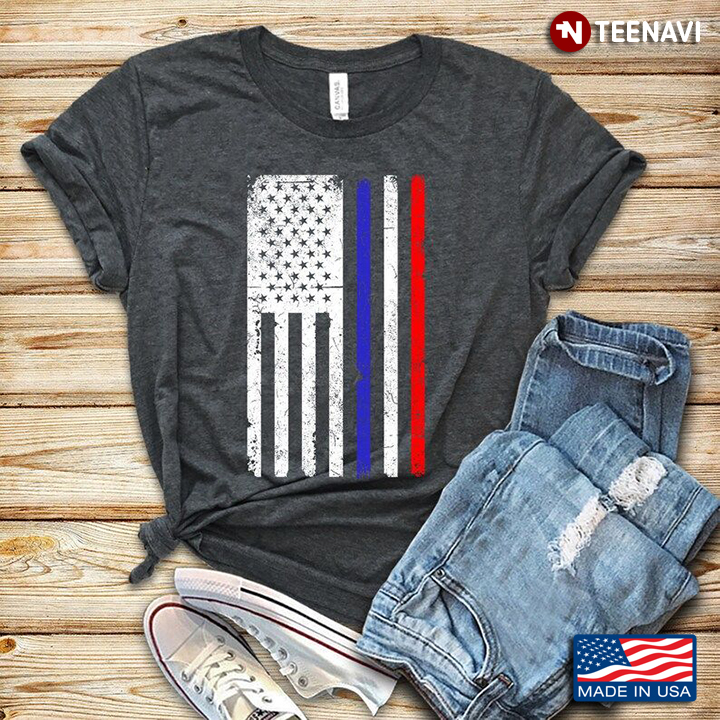 Thin Red Blue Line Police Firemen American Flag