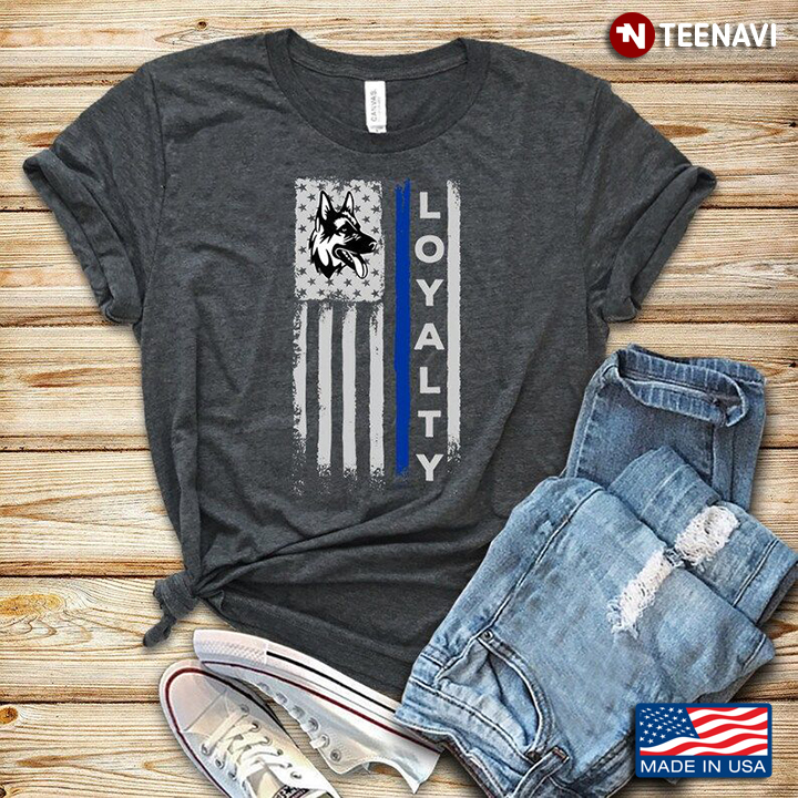 Loyalty German Shepherd Thin Blue Line American Flag for Policeman