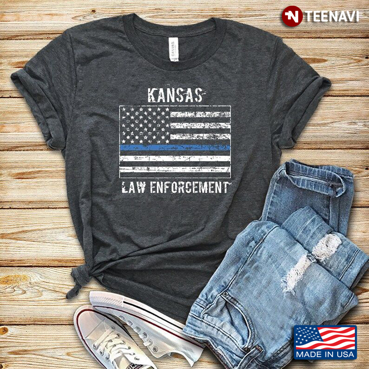 Kansas Law Enforcement Thin Blue Line American Flag Policeman
