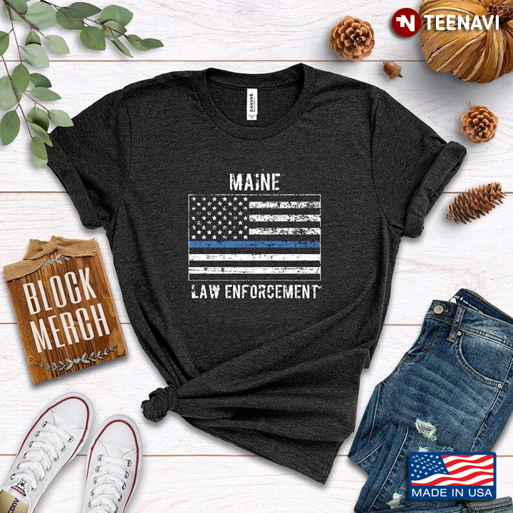 Maine Law Enforcement Thin Blue Line American Flag