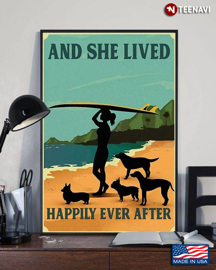 Girl With Surfboard & Dogs And She Lived Happily Ever After