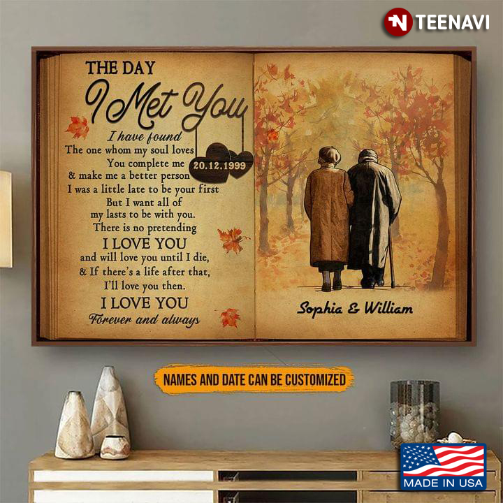 Personalized Book Pages Old Couple Walking In Autumn Forest The Day I Met You