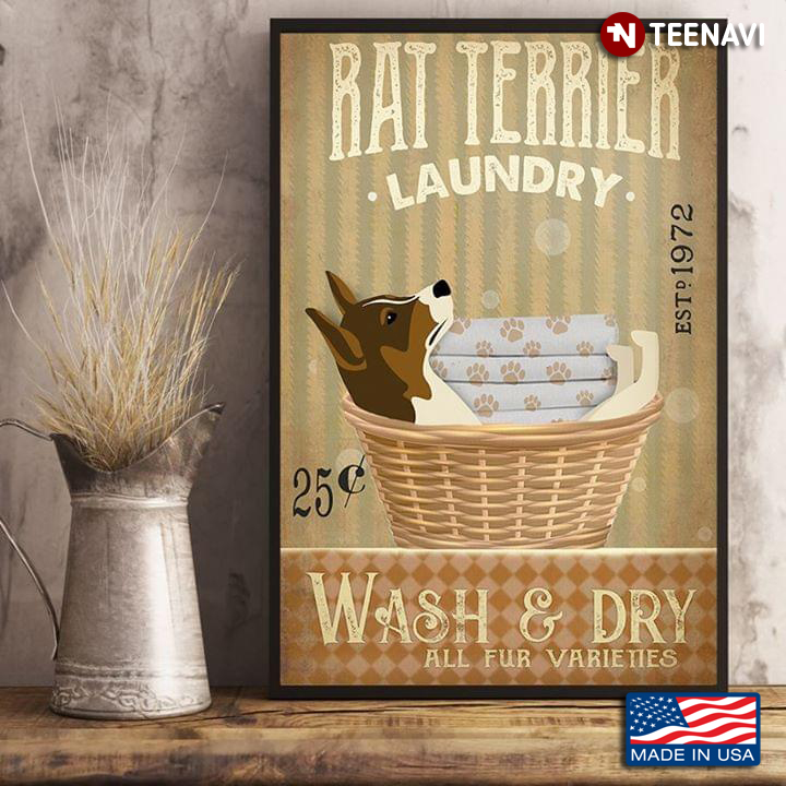 Vintage Rat Terrier Laundry Est.1972 Wash & Dry All Fur Varieties