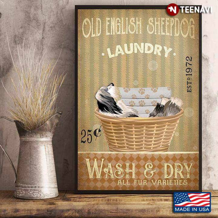 Vintage Old English Sheepdog Laundry Est. 1972 Wash & Dry All Fur Varieties
