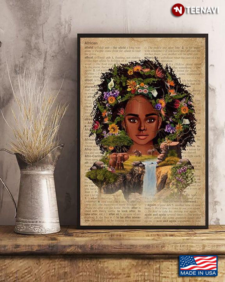 Dictionary Theme African Girl With Forest Scene & Animal Inside