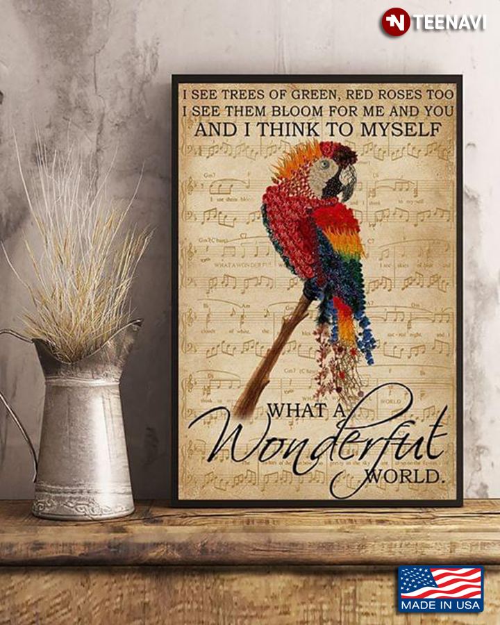Vintage Sheet Music Theme Floral Parrot I See Trees Of Green Red Roses Too