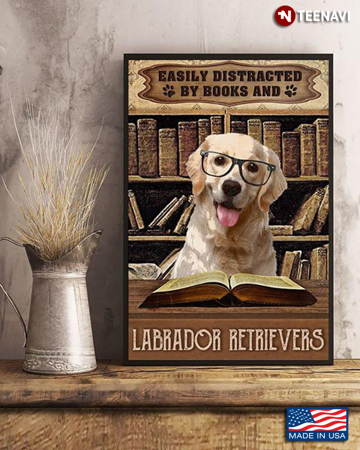 Vintage Dog Wearing Glasses Easily Distracted By Books And Labrador Retrievers