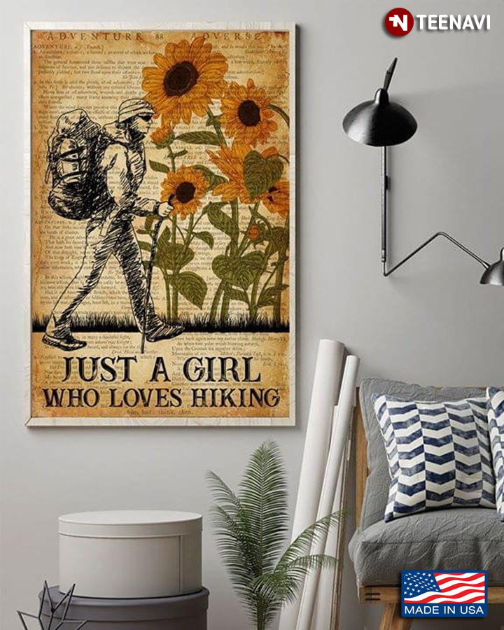 Dictionary Theme Female Hiker & Sunflowers Just A Girl Who Loves Hiking