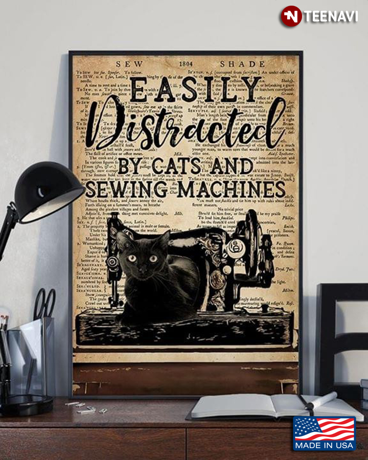 Dictionary Theme Black Cat Easily Distracted By Cats And Sewing Machines