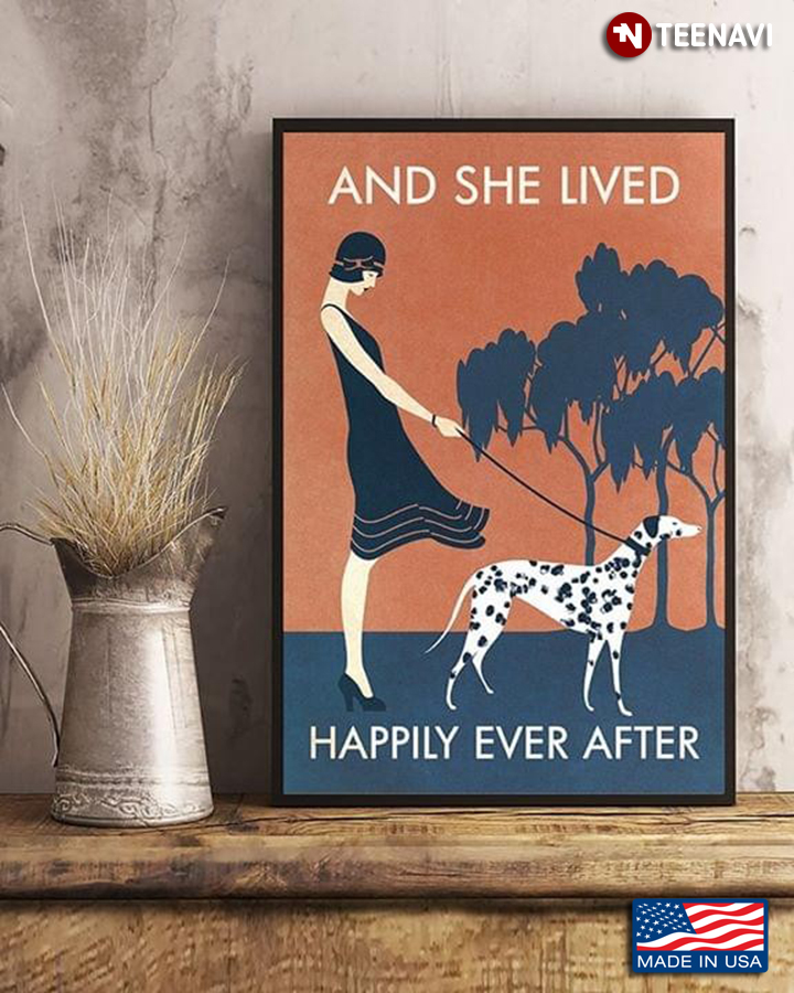 Vintage Girl With Dalmatian Dog And She Lived Happily Ever After