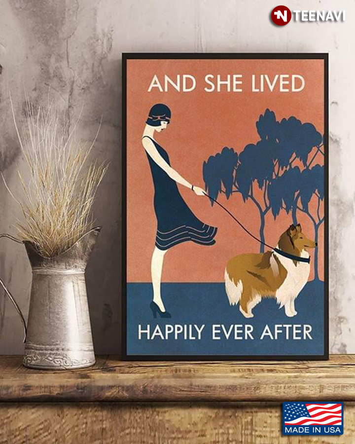 Vintage Girl With Collie And She Lived Happily Ever After