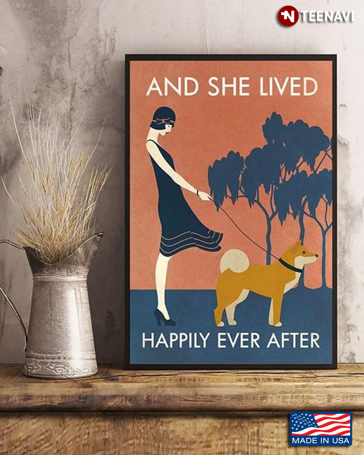 Vintage Girl & Akita Inu Dog And She Lived Happily Ever After