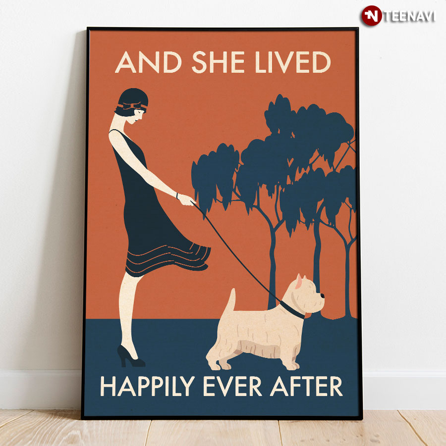 Vintage Girl With West Highland White Terrier And She Lived Happily Ever After Poster