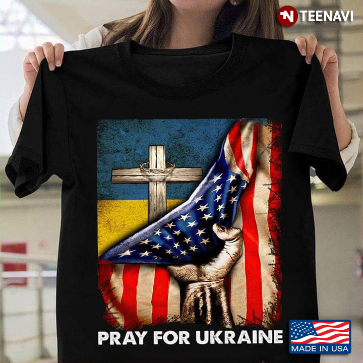 Pray For Ukraine Cross American Flag