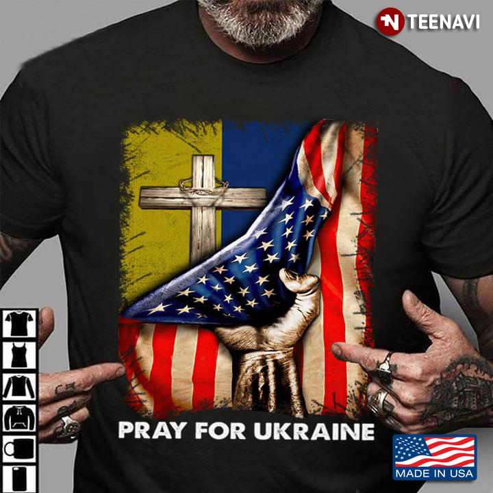 Pray For Ukraine Cross American Flag