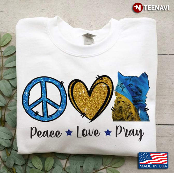 Peace Love Pray Lovely Cat Support Ukraine