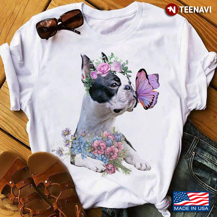 Boston Terrier And Butterfly for Dog Lover