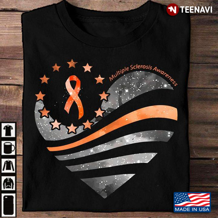 Multiple Sclerosis Awareness Heart Orange Ribbon
