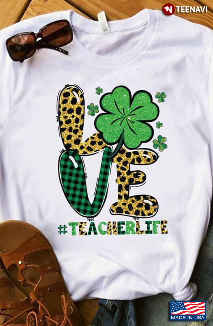 Love Teacher Life Shamrock Leopard for St Patrick's Day