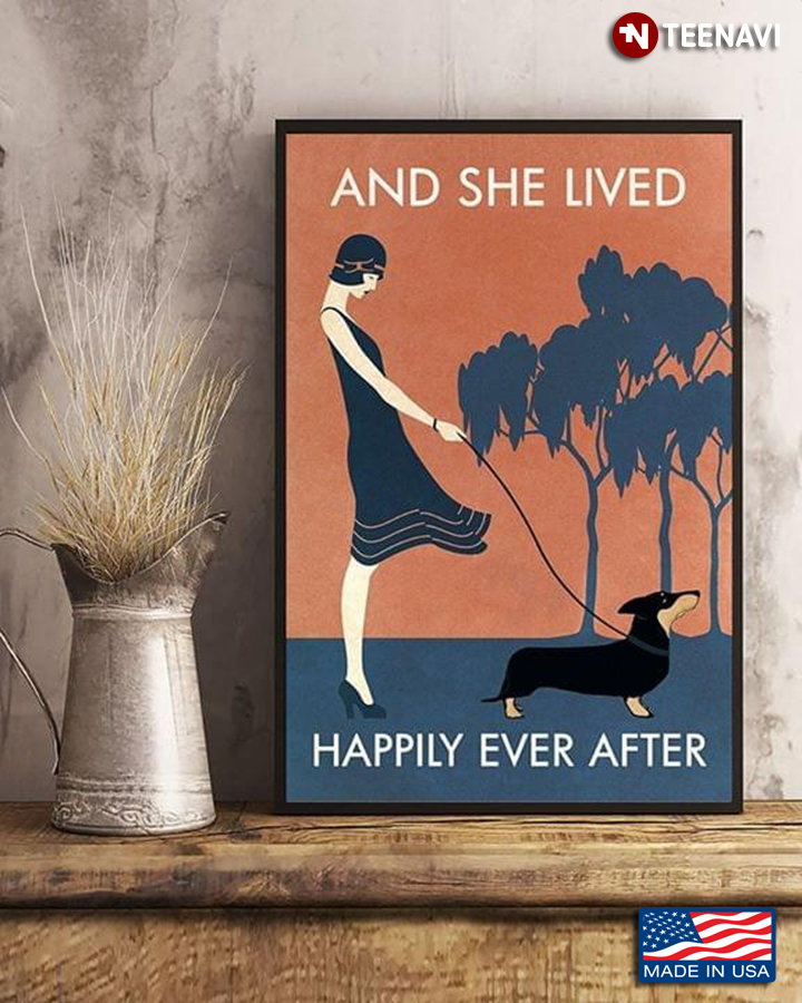 Vintage Girl With Dachshund Dog And She Lived Happily Ever After