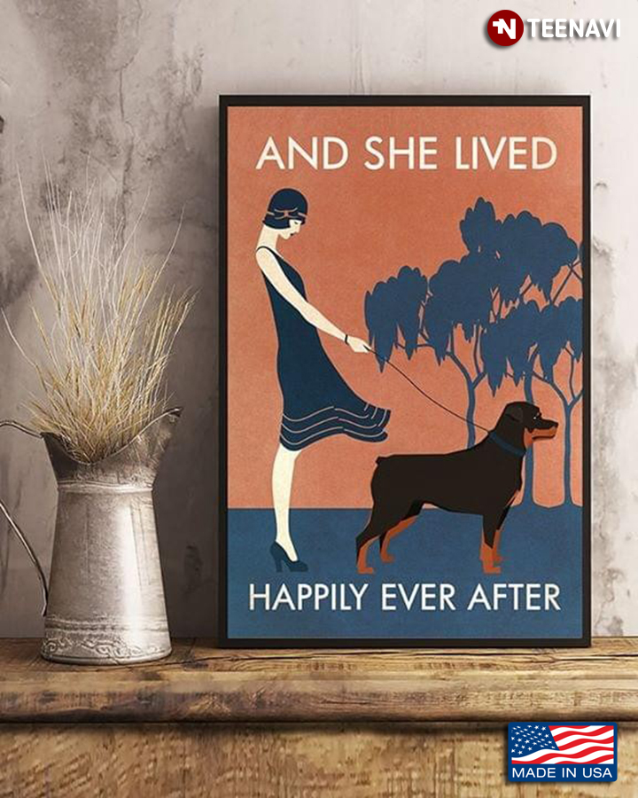 Vintage Girl With Rottweiler And She Lived Happily Ever After