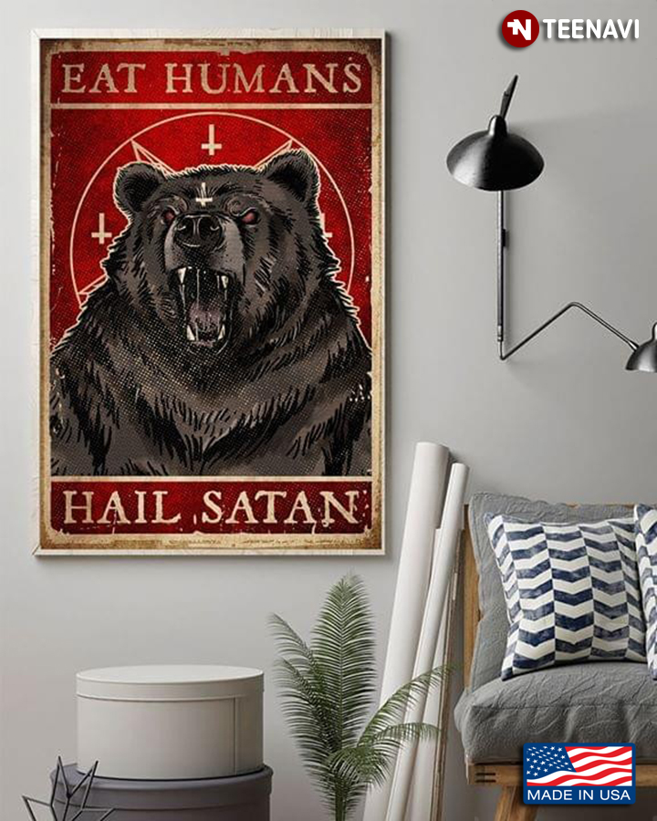Vintage Black Bear Eat Humans Hail Satan