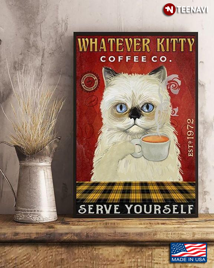 Vintage Siberian Cat Whatever Kitty Coffee Co. Est.1972 Serve Yourself