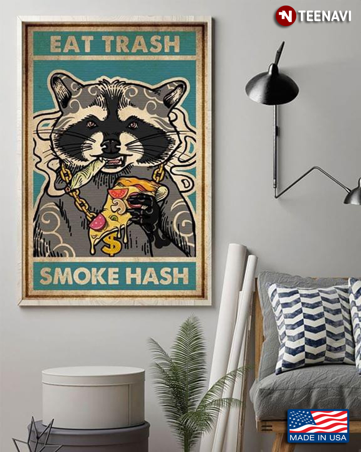 Vintage Raccoon With Tattoos Eat Trash Smoke Hash