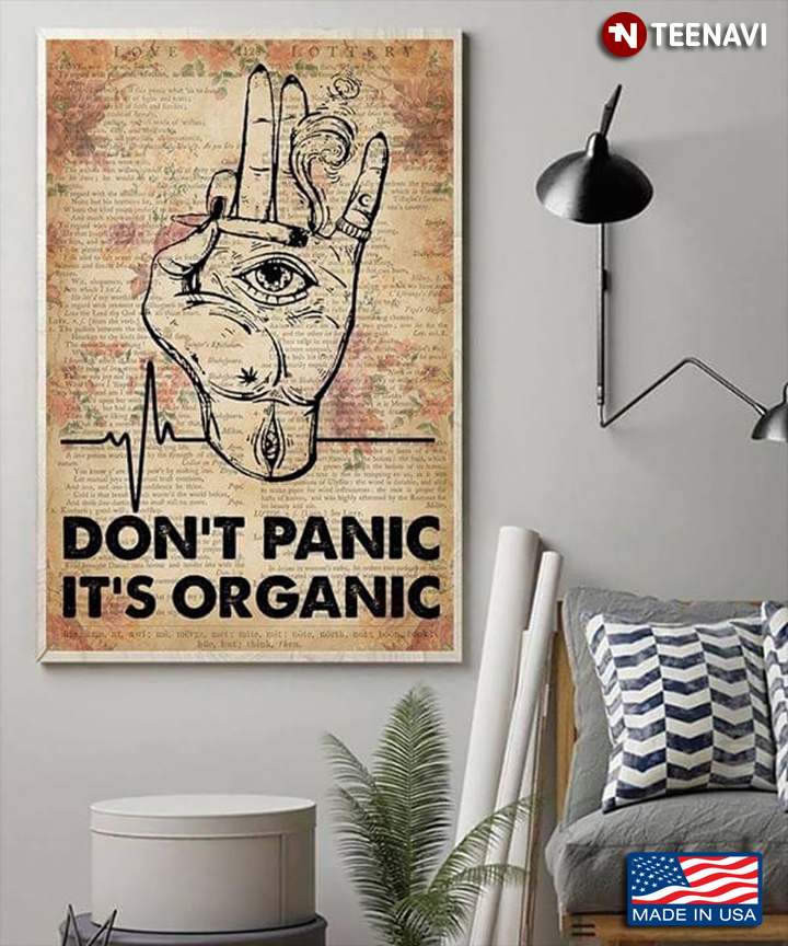 Floral Dictionary Theme Weed Hand Smoking Don't Panic It's Organic