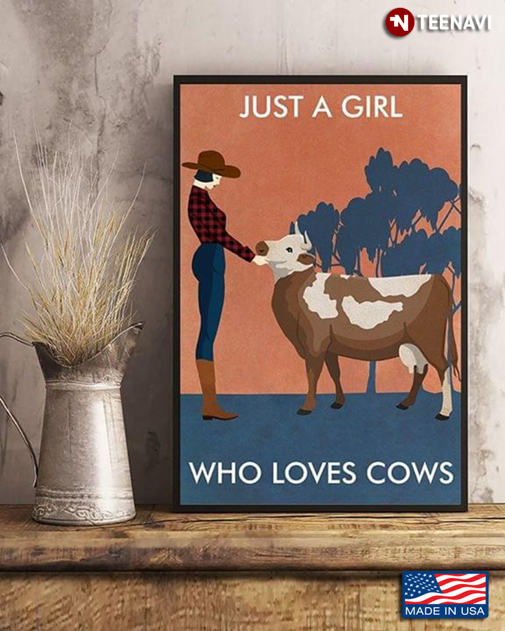 Vintage Cowgirl With Brown & White Cow Just A Girl Who Loves Cows