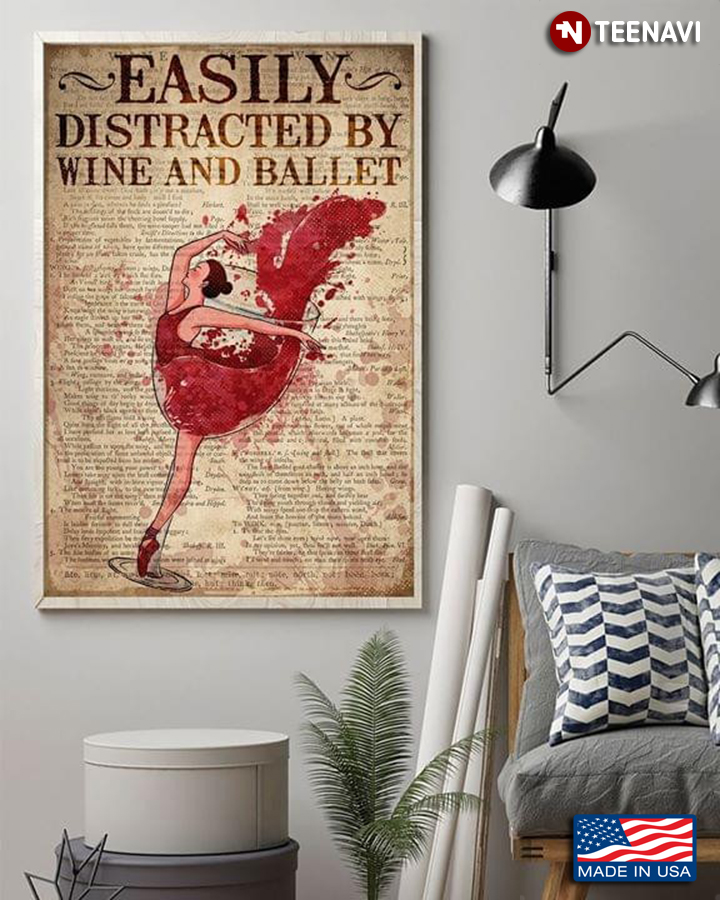 Vintage Dictionary Theme Ballerina Easily Distracted By Wine And Ballet
