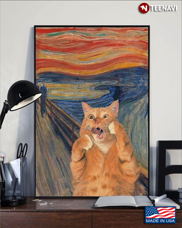 The Scream By Edvard Munch Parody With Screaming Orange Cat