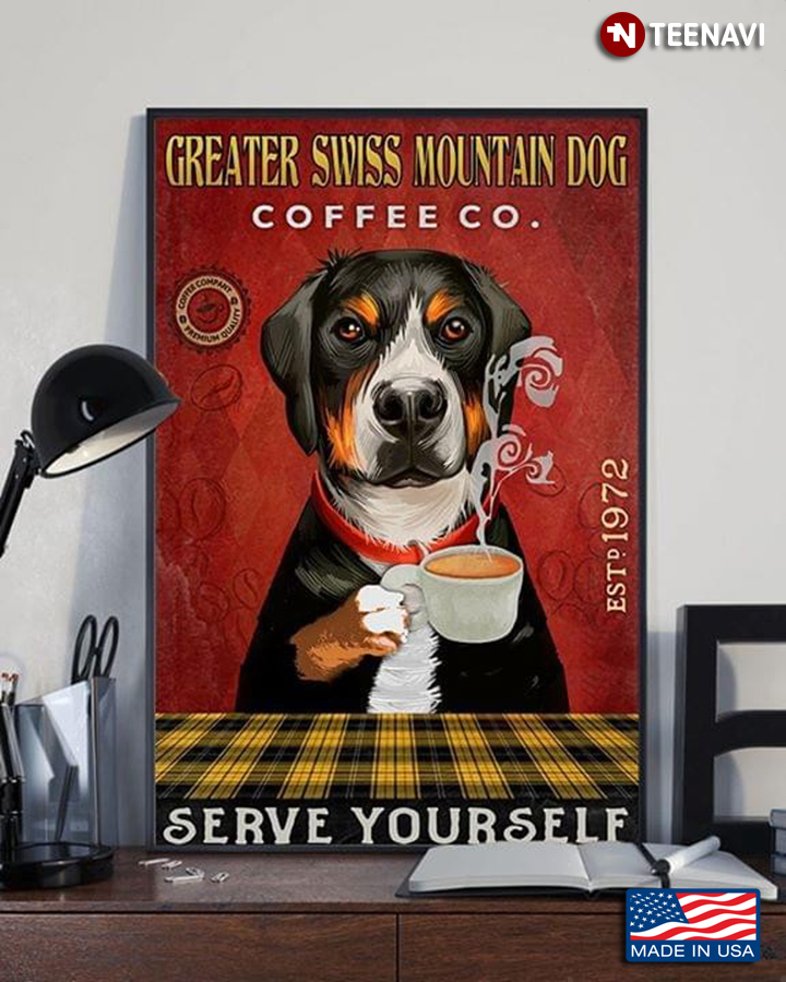 Vintage Greater Swiss Mountain Dog Coffee Co. Est.1972 Serve Yourself
