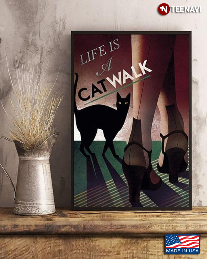 Vintage Black Cat & Female Model Life Is A Catwalk