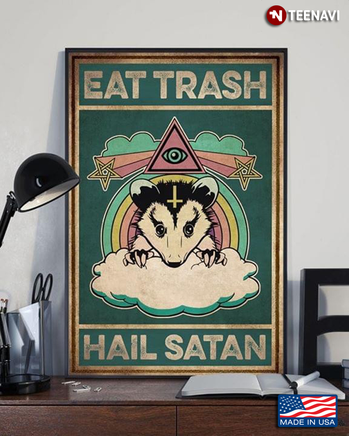 Vintage Raccoon Eat Trash Hail Satan