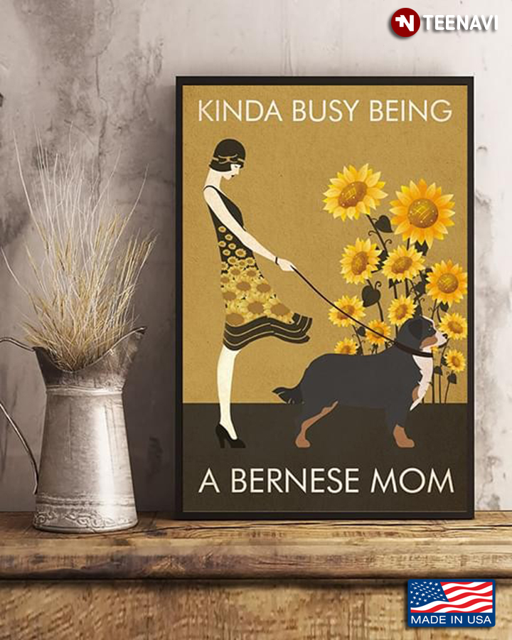 Vintage Girl With Bernese Mountain & Sunflowers Kinda Busy Being A Bernese Mom