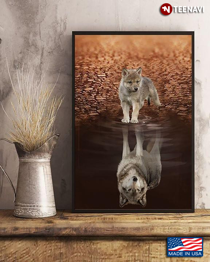 Vintage Wolf Water Reflection