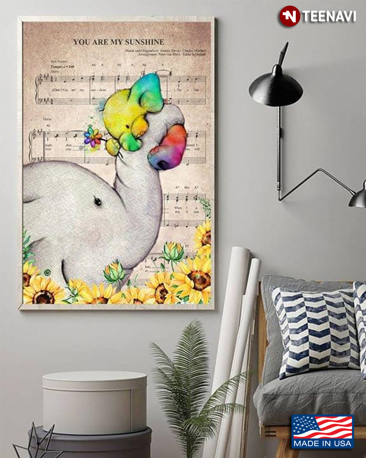 Sheet Music LGBT Elephant Parent & Baby With Sunflowers You Are My Sunshine