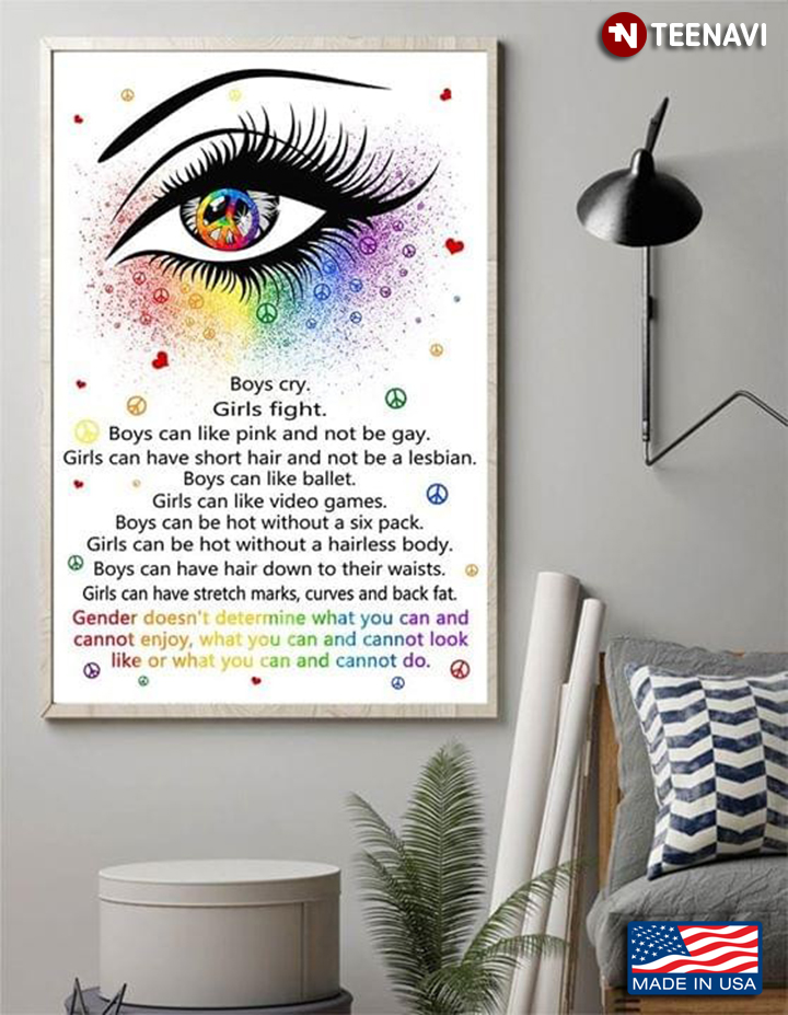 LGBT Pride Eye With Hippie & Peace Signs Boys Cry Girls Fight