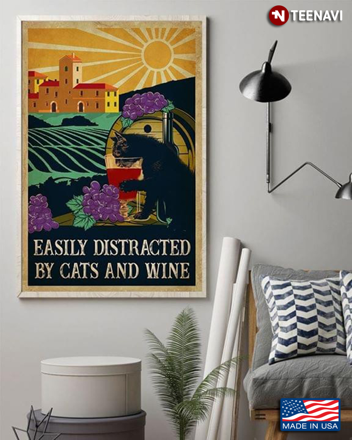 Black Kitty & Red Wine Easily Distracted By Cats And Wine
